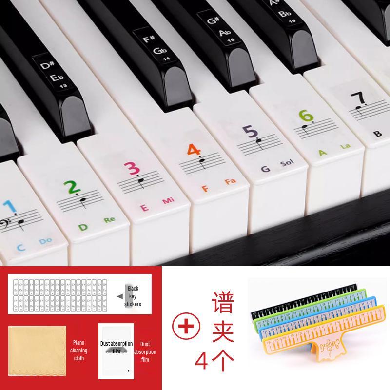 Colorful Piano Keyboard Stickers for 88, 61, and 54 Keys - Note Stickers with Numbers and Staff for Electronic Keyboards
