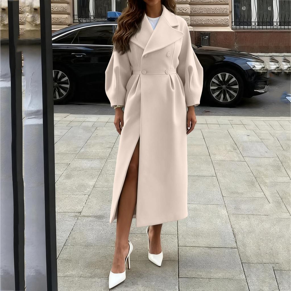 Women's Fashionable Retro Court Long,sleeved Wool Coat With Large Lapel