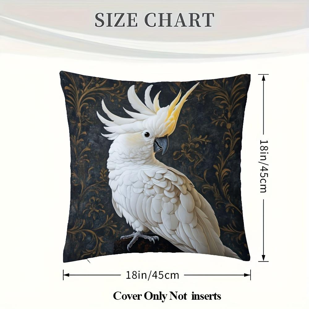 1Pc Sulphur-Crested Cockatoo Decorative Pillow Cover, 18"X18" - Vibrant White Cockatoo With Golden Crest Design, Traditional Sty