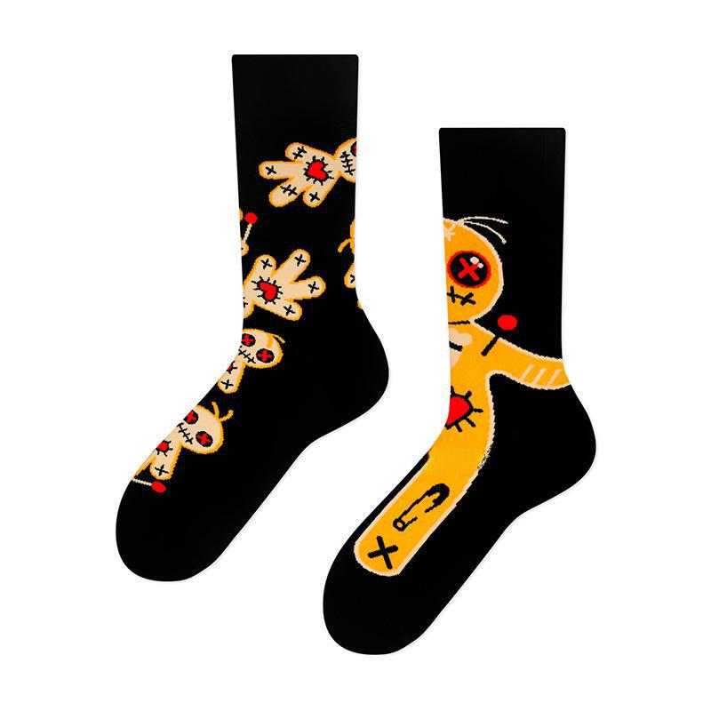 Creative Asymmetric Skull Mandarin Duck Socks - Cotton Street Style, Medium to High Tube for Couples