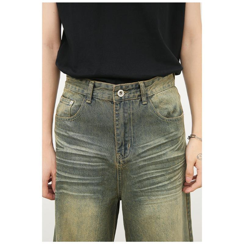 Dlouhé kalhoty Vintage zelené prané džíny Pánské spadlé volné rovné široké nohavice Rovné volné džíny pro muže Módní a pohodlné kalhoty