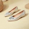 French rhinestone pearl thick heel pointed single shoes women's 2025 new Huizhou women's shoes soft leather comfortable shallow low heels