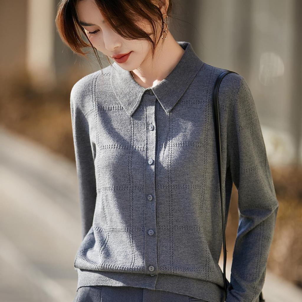 Women's Knit Lapel Cardigan: Light Hollow Jacket, Long Sleeve Spring/Summer Top