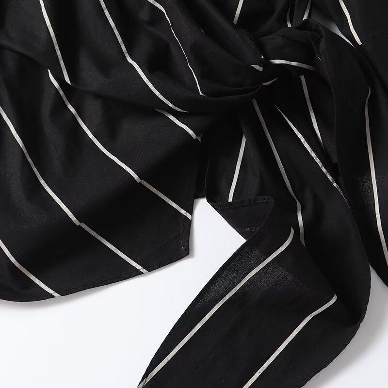2025 Spring Women's Tie-Up Striped Turn-Down Collar Long-Sleeve Shirt - Versatile Commuter Fashion