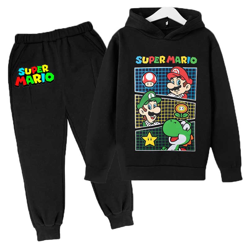 2026 Autumn Hot Game Mario Cartoon Printed Children Clothes Boy Autumn Hoodie Set Fashion Pullover Tops Pant Suit
