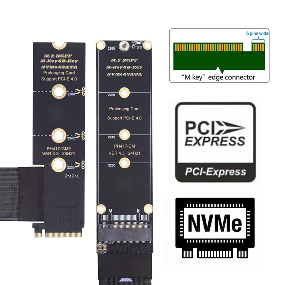 Xiwai NGFF NVME SSD Extender Card Flexible Express Extension Cable 30cm Right Angle 90 Degree Riser Adapter for Mainboard SSD M-Key PCI-E 4.0