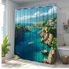 1Pc Coastal Bathroom Shower Curtain - Extra Large Inches Ocean Cliffside Boat Scene With Turquoise Waters Digital Printing