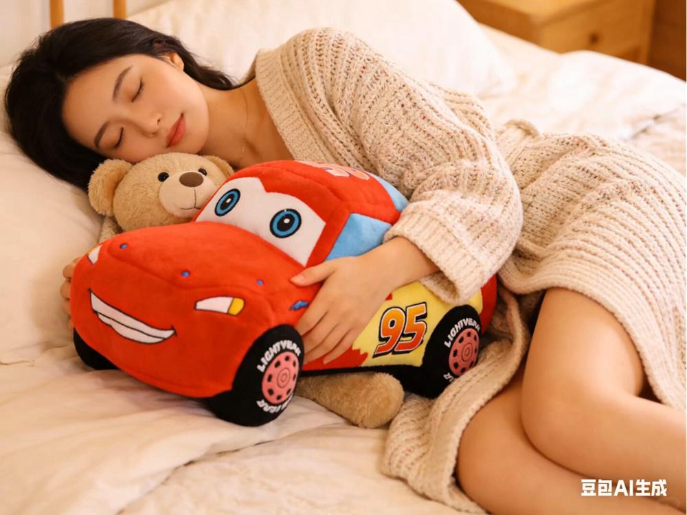 Cartoon Cars McQueen Plush Toy for Kids - Soft Cuddly Stuffed Car Doll Pillow Anime Movie Character Room Decor Gift for Boys