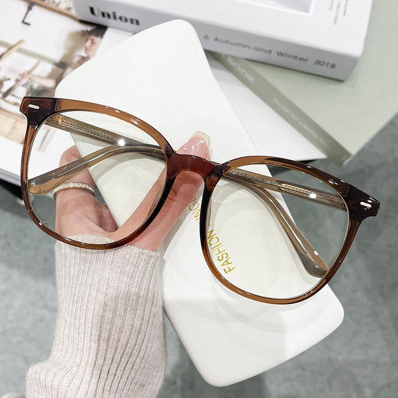 Large Round Frame Anti-Blue Glasses Students Can Be Equipped With Myopia Glasses Unisex Flat Glasses 72038