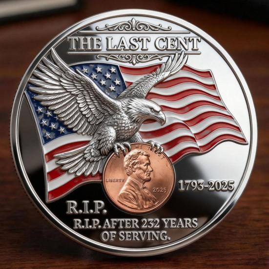 Monedă Comemorativă Finală Cent Necirculată Ultima Monedă de 1 Cent Bătută Monedă Comemorativă Simbolică Ultima Monedă de 1 Cent Suvenir Monedă de Provocare Gravată 3D pentru Colecționari