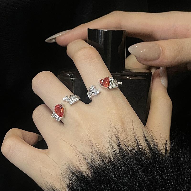The Same Brushed Open Ring, Female Niche Design, High-End Light Luxury Zircon Index Finger Ring.