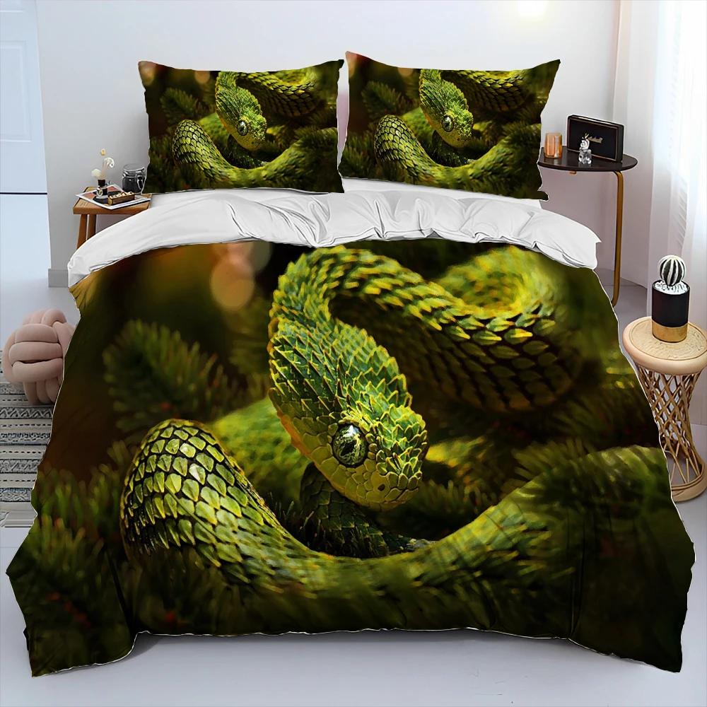 Snake Duvet Cover Set Serpent Comforter Bedding with 2 Pillowcases Comfortable and Breathable Scary Animals Style Quilt Covers