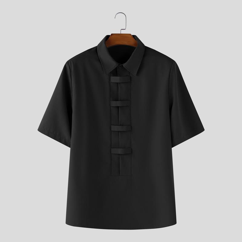 

INCERUN Мужские рубашки оверсайз с лацканами, короткими рукавами, на пуговицах, однотонные, повседневные, свободного кроя M