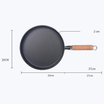Comfortable Wooden Grip Cast Iron Pan Thickened Pancake Pan Wood Handle Pan