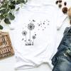 Women's dandelion floral print letter t-shirt - Trendy women's T-shirt with short sleeves Summer polyester fabric