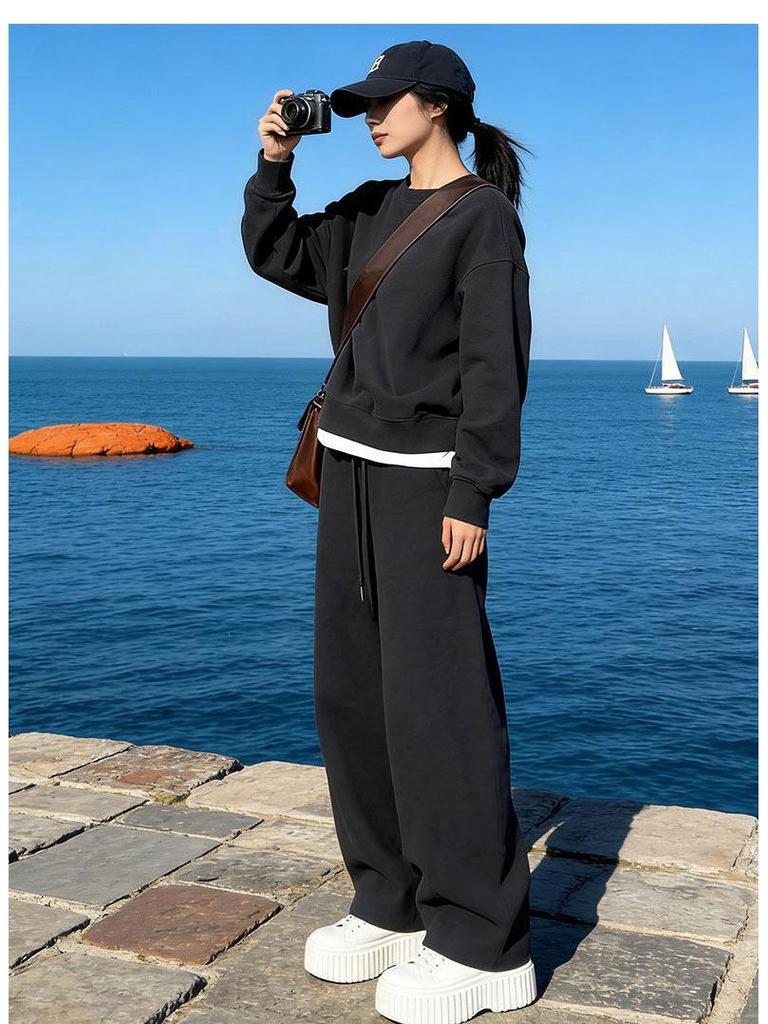 Women's High-End Fleece-Lined Sports Suit - Autumn/Winter Hoodie Two-Piece Set