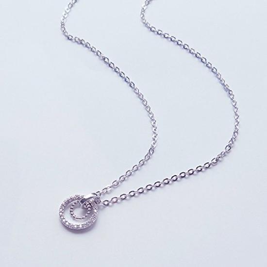 [Your and My Jewelry Box] SV925 Circle Motif Cubic Zirconia Diamond Double Strand Necklace [Gift Wrapped] (Silver)