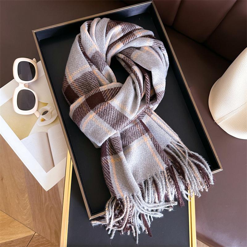 65*200Cm Cashmere Women Scarf Winter Warm Plaid Pashmina Shawl Wrap Tassels Neckerchief For Fashion Luxury Foulard