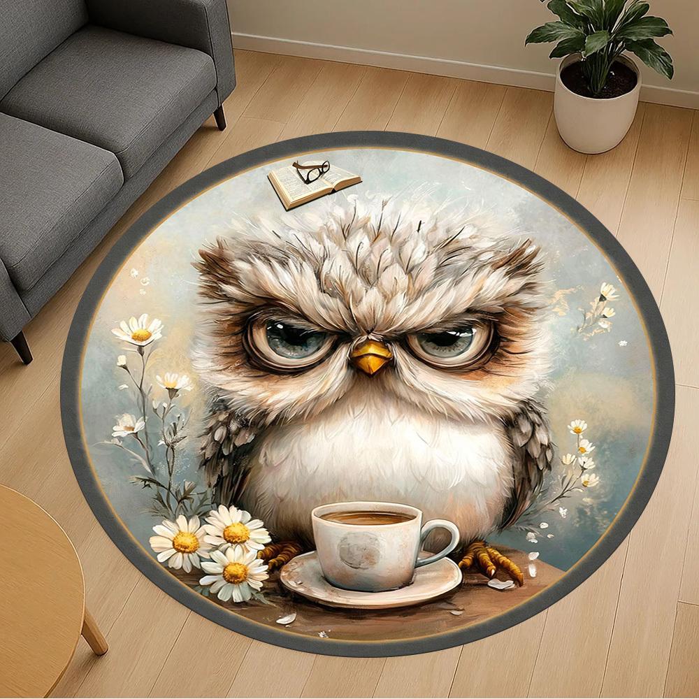 1PC Owl Coffee Office Round Area Rug, Under Office Chairs Bedroom Living Room Home Decor, Carpet for Office -1110051