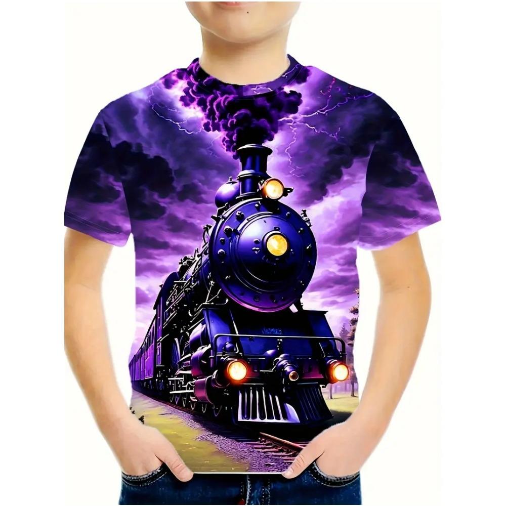 T-Shirts für Jungen Sommer Spaß Kinderkleidung Dampflokomotive Grafik T-Shirts 3D Druck Outdoor Kurzarm Kinder Jungen Kleidung