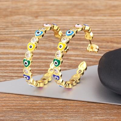

Nidin 8 Colors Light Luxury Big Circle Geometric Heart Shape Lucky Evil Eye Zircon Earrings Statement Drop Jewelry Boho Gift