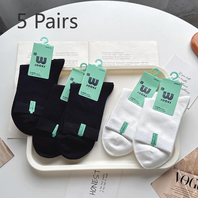 5 Paar reine Baumwollsocken für Damen Herbst und Winter Mid-Calf Cartoon Polka Dot Welpe Schweißabsorbierend und Antibakteriell Baumwolle Nahtlose Socken