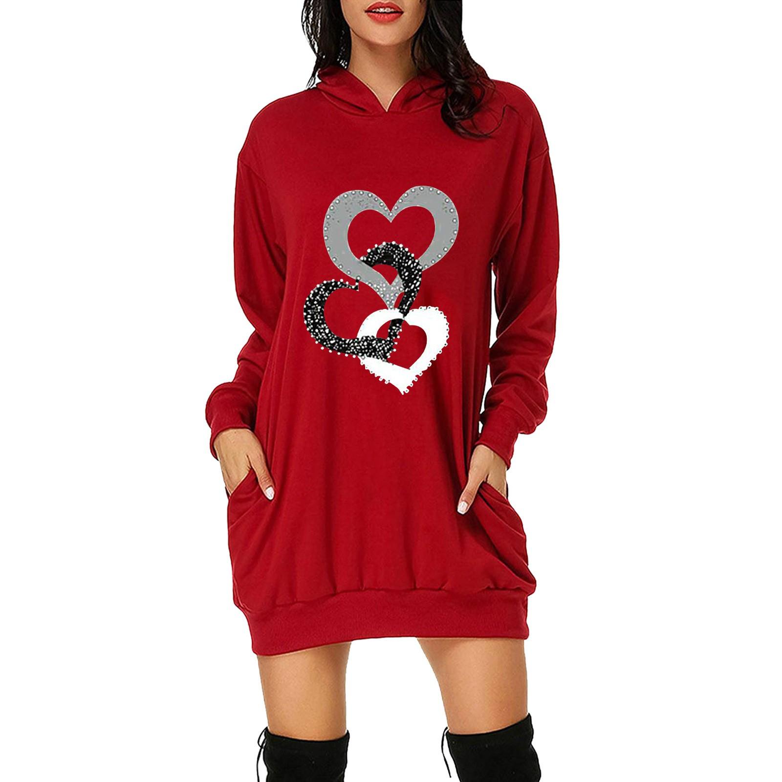 

Женская толстовка на день святого Валентина, платье с принтом, платье с капюшоном и карманом, платье с длинными рукавами, толстовка M винный