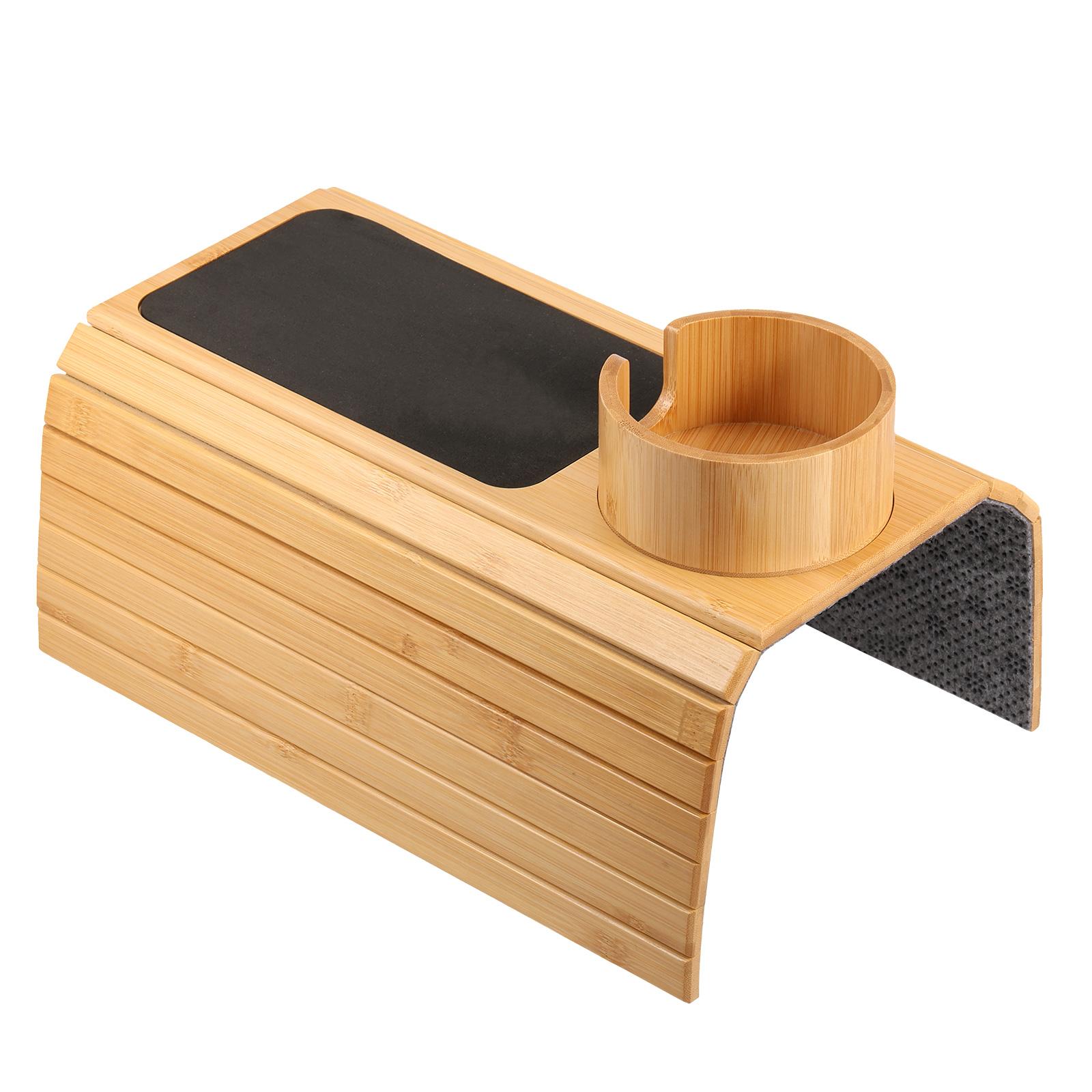 

3 in 1 Couch Cup Holder Natural Bamboo Sofa Armrest Tray Foldable Beverage Cups Remote Control Phone Holder Multifunctional