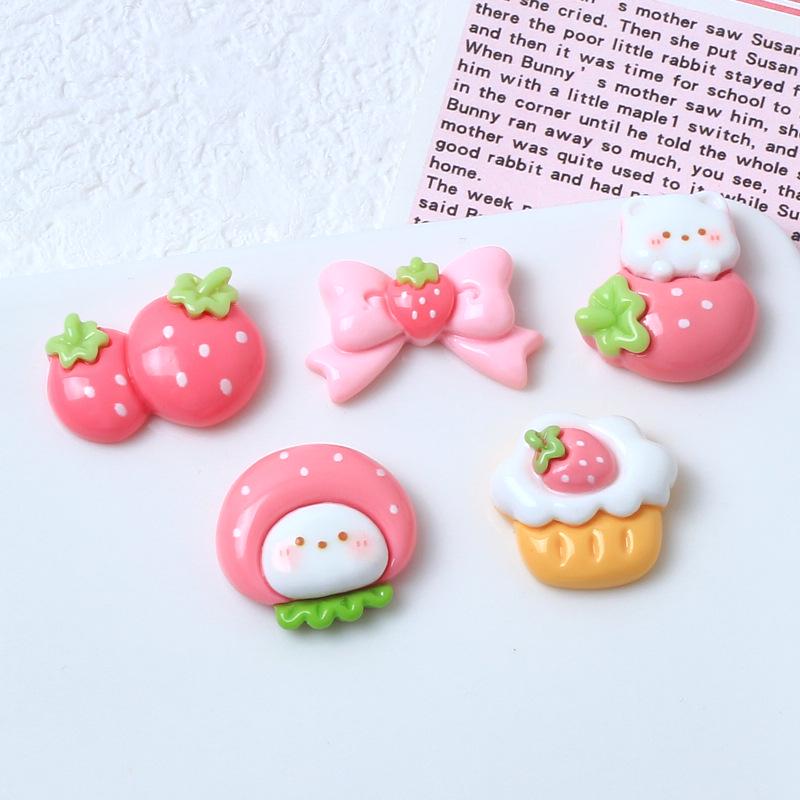 Cute Strawberry Animal Cartoon Resin Ornaments for Hair Clips, Shoes, and Accessories.