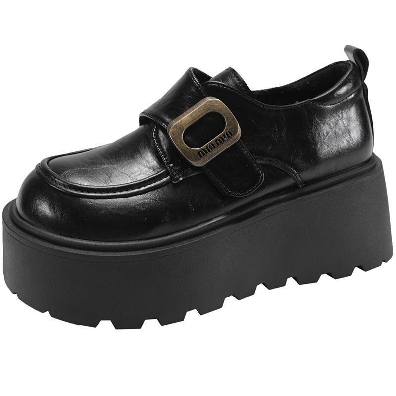 Fashion Commuter Brown Platform Small Leather Shoes Women's 2025 New Spring and Autumn British Style Retro Height Increase Mary Jane Single Shoes