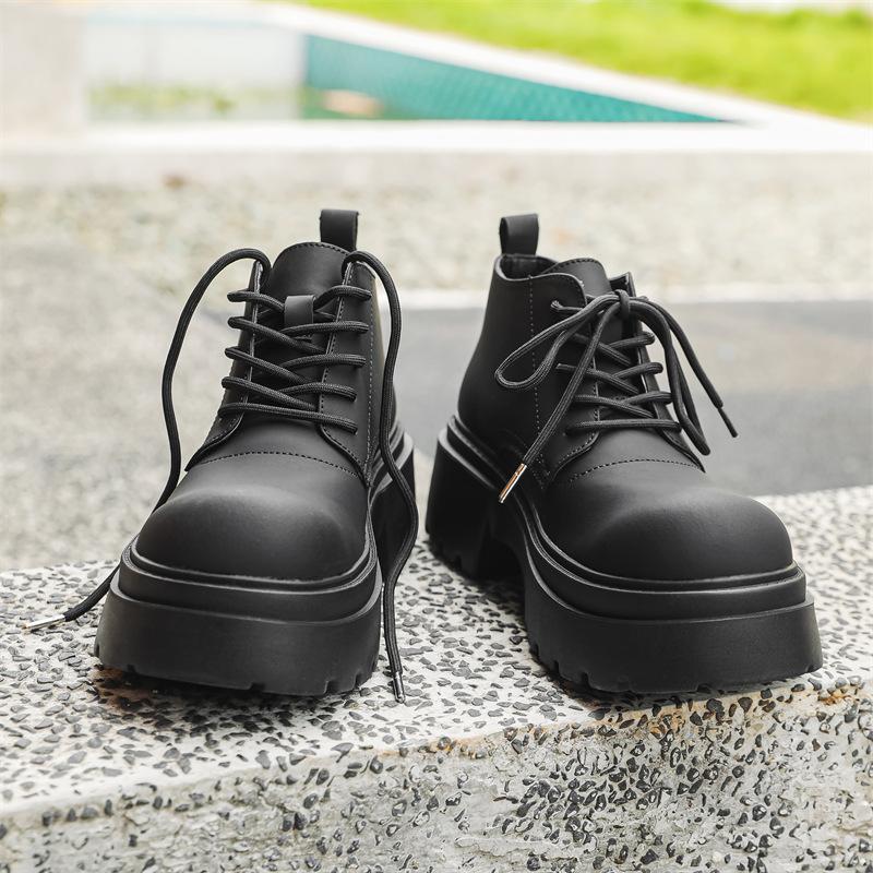 Big Head Derby Shoes Men'S High-Top Leather Shoes Thick-Soled Heightening Martin Boots Retro Warped Head Mid-Top Short Boots 18944-J