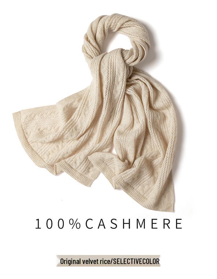 Women's 100% Pure Cashmere Knit Scarf - Warm & Hollow Design for Autumn/Winter