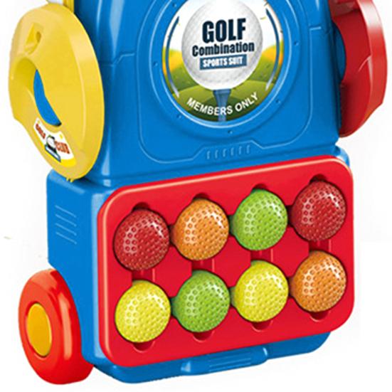 Golfschläger-Set für Kinder mit Deichselwagen, Kunststoff-Golfset für Jungen und Mädchen, Sportspielzeug für drinnen und draußen, mit 4 Schlägern, 8 Bällen, 2 Löchern
