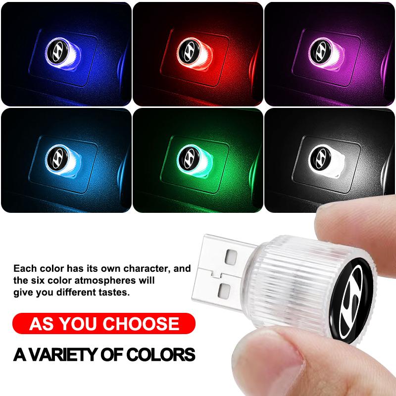 1 Pièce Lumière LED USB pour Voiture Lumière d'Ambiance Intérieure Auto Style Emblème de Voiture Pour Hyundai i30 Tucson Elantra Venue Palisade Terracan Accent Kona
