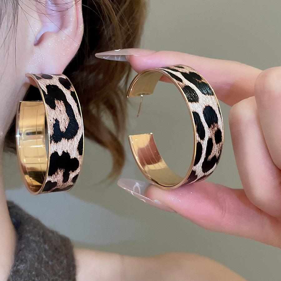 Silbernadel Leopard Harz Geo Runde Ohrringe, Retro Myer Stil, Nischen Design für Frauen