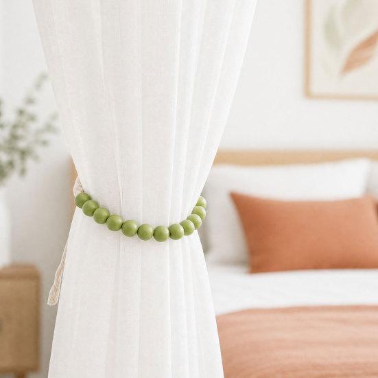 2Pcs Wood Bead Curtain Tiebacks, Curtain Holdbacks for Thin or Thick Window Draperies, Boho Farmhouse Curtain Tiebacks, Curtain Tie Backs for Home