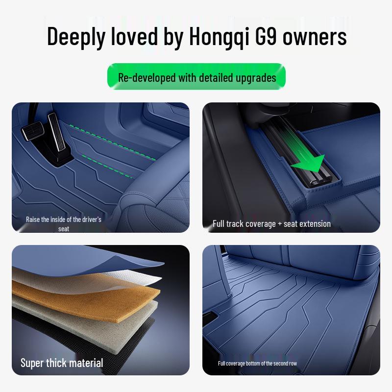 Custom Floor Mats for Hongqi G9 2026: Full Coverage Car Interior Carpet for Five-Six Seaters