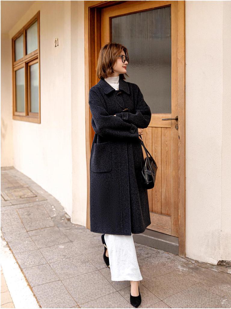 Palton elegant din cașmir dublu-față 2025 cu guler rever pentru toamnă/iarnă