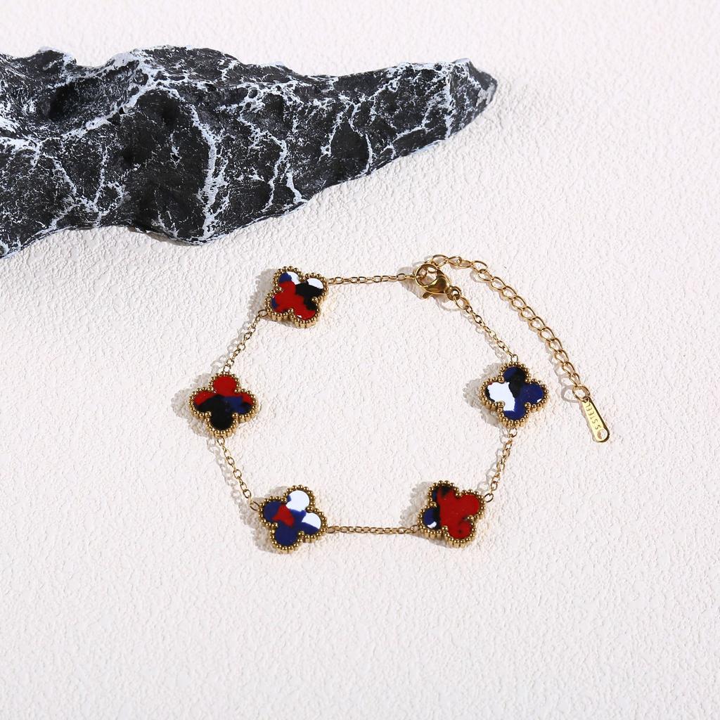 Farverigt skal fem-blomst firkløver armbånd, let luksus og high-end kvinders armbånd