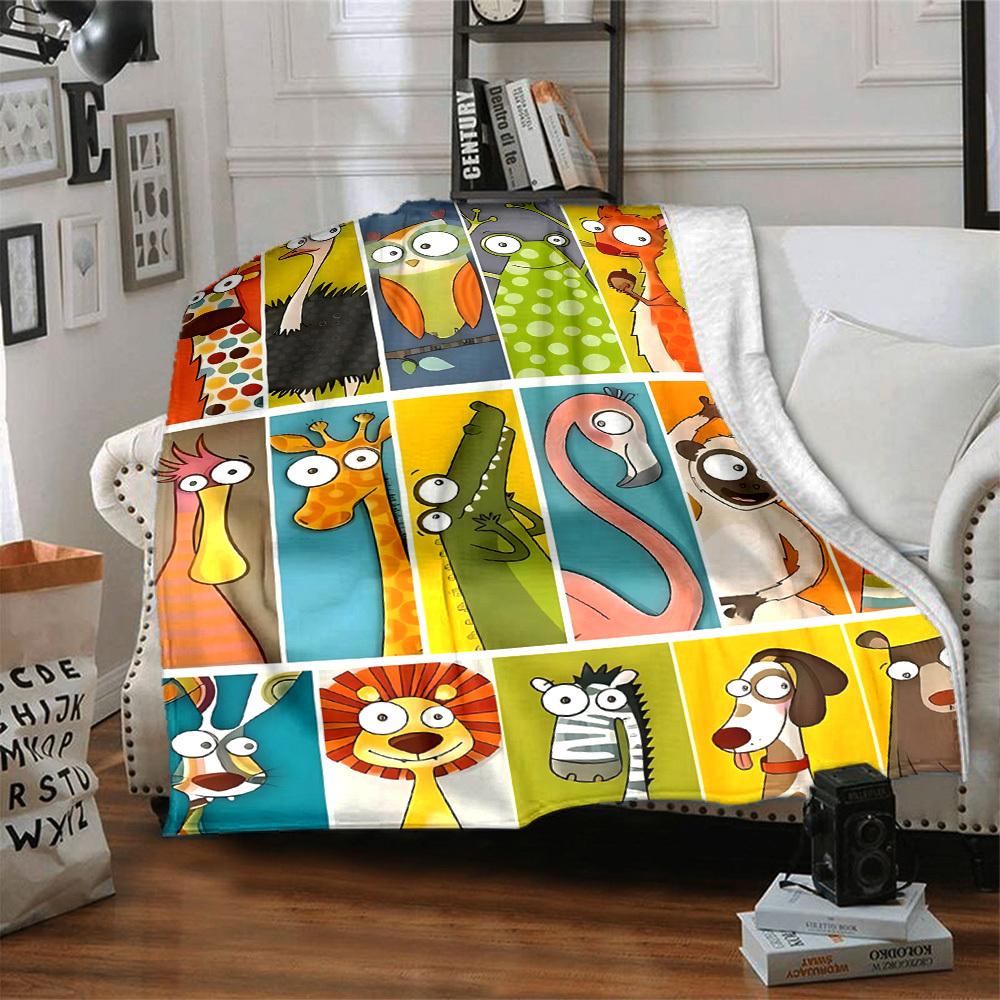1pc Zoo Animals Print Blanket   Lightweight Flannel Throw Blanket For Sofa, Bed, Living Room, Office, Outdoor Travel, Camping