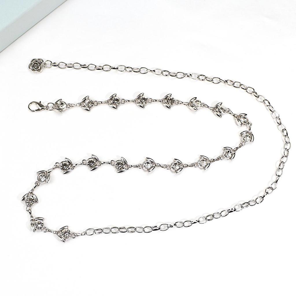 European & American Rhinestone-Embellished Adjustable Waist Chain - Versatile Metal Belt for Dresses