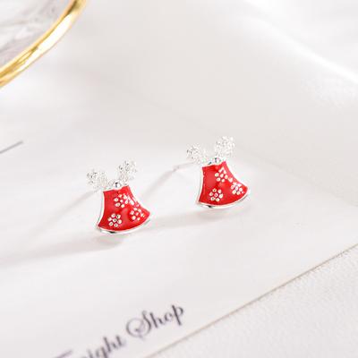 Small Antlers, Bells, Stud Earrings, Women's Simple Niche Design Sense, Red Dripping Oil, Short Antlers Earrings.