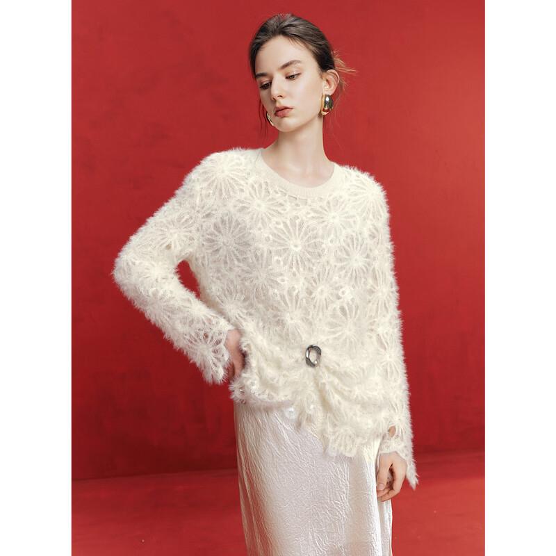 ELLE Women's Loose-Fit Hollow-Out Knit Sweater