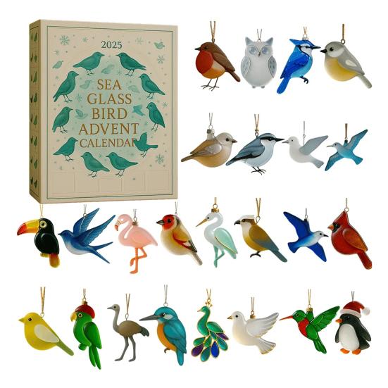 Sea Glass Bird Advent Calendar 2025 24 Day Countdown Christmas Tree Decoration Handcrafted Bird Ornaments Meaningful Holiday Gift