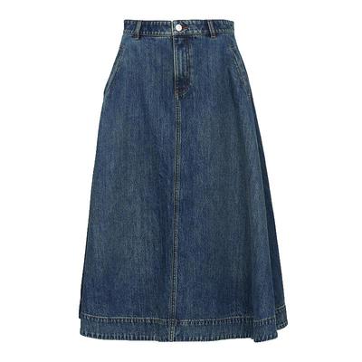 2026 Autumn Retro Washed High-Waist Denim A-Line Skirt
