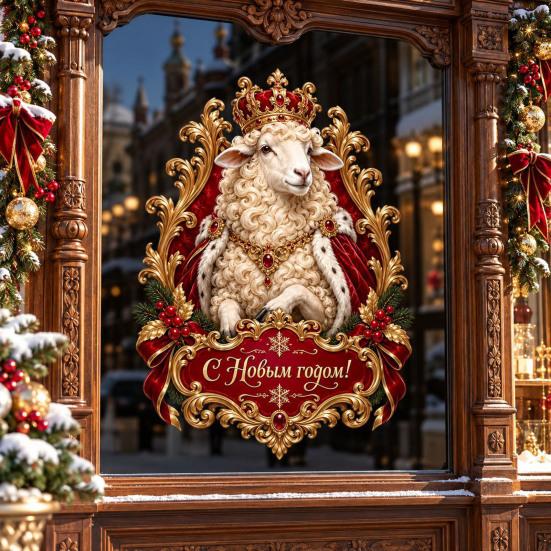 Glass Door Decorations for Holidays Russian New Year Window Cling, 2027 Zodiac Sheep Sticker, Eco Friendly Festive Wall Decals of Goat Static