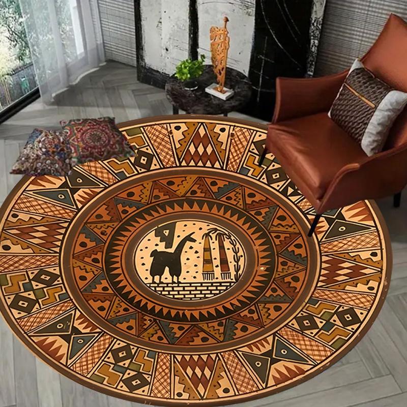 Boho Aztec Tribaal Geometrisch Rond Tapijt Antislip Vloermat Etnisch Zuidwestelijk Mandala Print Tapijt voor Woonkamer Slaapkamer 40x40cm
