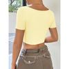 Women Sexy Twist Ruched Deep V Neck Short Sleeve Cropped Top