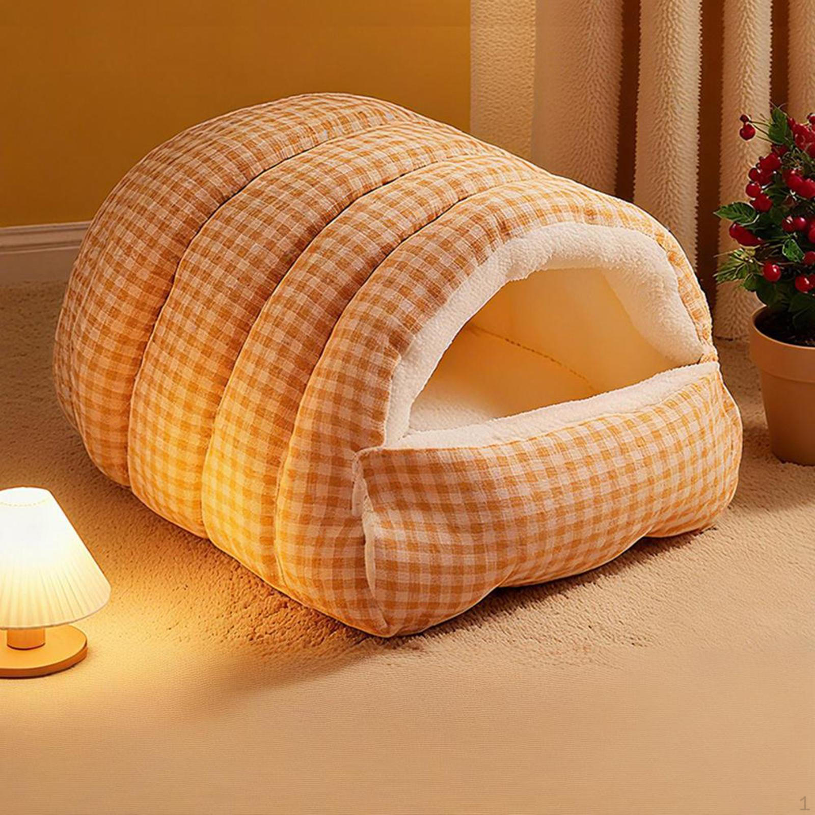

Pet Cave Cat House Comfortable Gifts Multi Purpose PP Cottons,Soft Removable Cushion Warm Convenient Orange White M