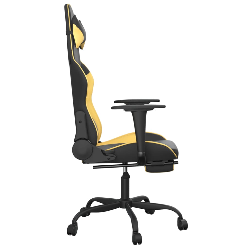 Vidaxl Gaming Armchair with Footrest, Black and Gold, Faux Leather